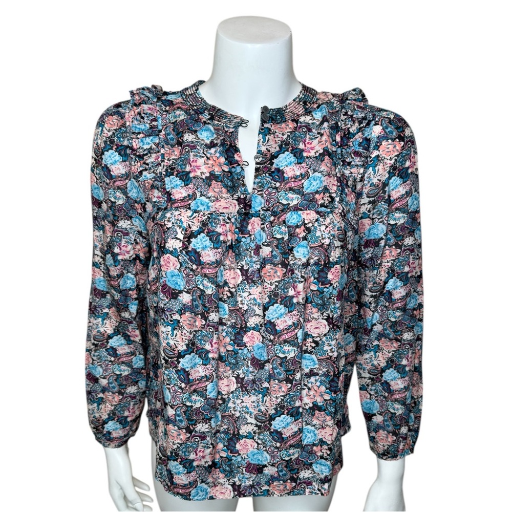 J Crew Esperanza Ruffle Floral Blouse Top S Silk Blend Button H2201